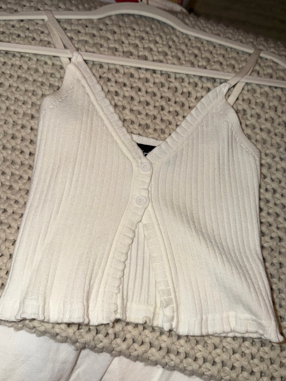 Cream Ribbed Button-Front Spaghetti Strap Tank Top - Picture 2 of 2
